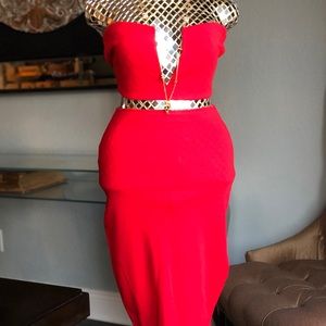 Red 2 piece crop top and skirt